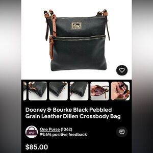 Dooney & Bourke Black Leather Crossbody with Brown Trim and matching wallet